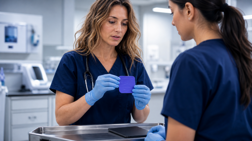 Clinicians reviewing Hydrofera Blue dressing options