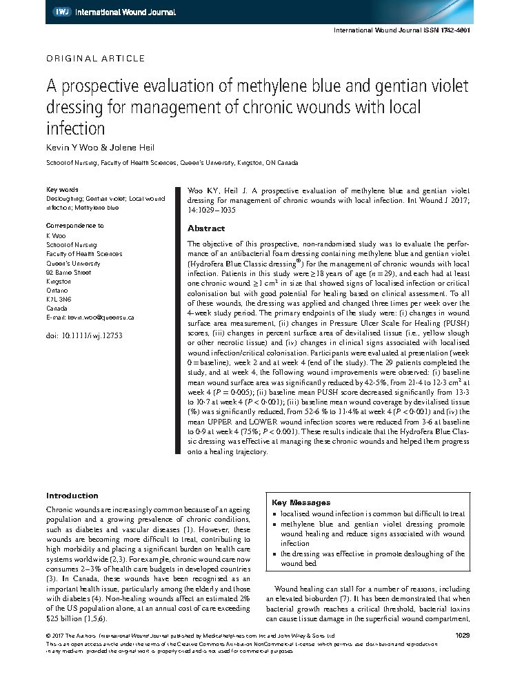 Cover preview for A Prospective Evaluation of Methylene Blue and Gentian Violet Dressing for Management of Chronic Wounds with Local Infection